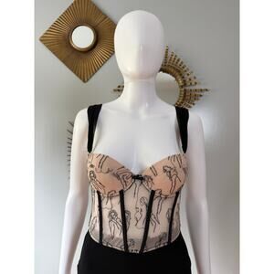 Cream Portrait Embroidered Corset Top
